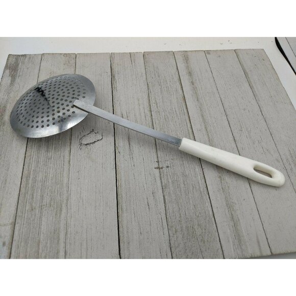 Round Skimmer Drainer Strainer Almond Handle Chrome Plated 13 1/2" - Picture 4 of 6